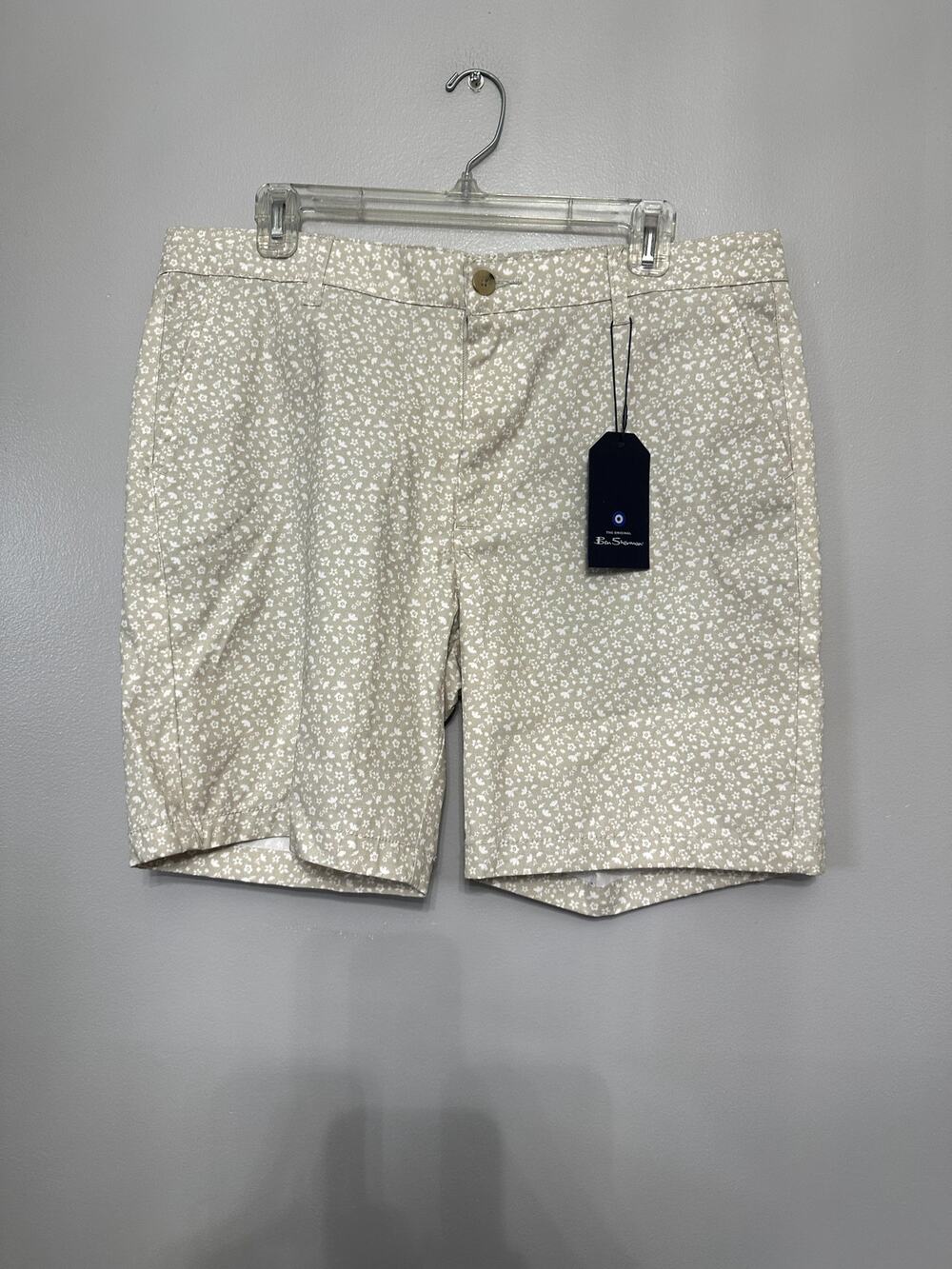 Ben Sherman Men's White TanFloral Chino Shorts Stretch Regular Fit 34 NWT
